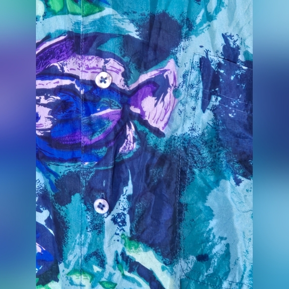 Vtg 90s Abstract Hawaiian Floral Rockabilly Silk Mens Shirt Size M Spring Summer - Picture 8 of 8